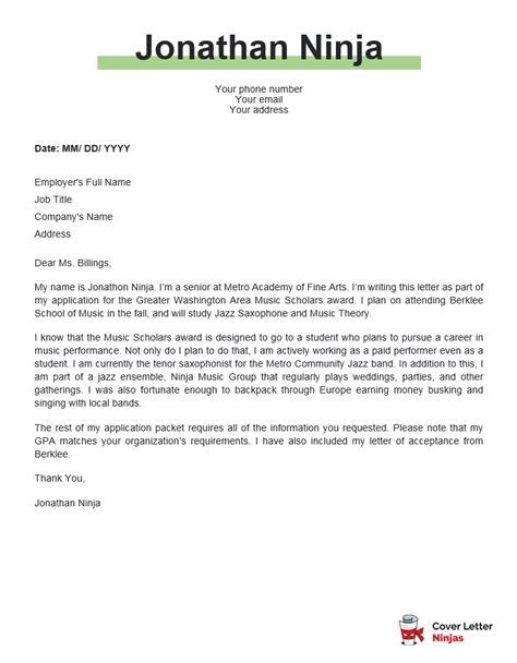 Scholarship Application Cover Letter Sample .